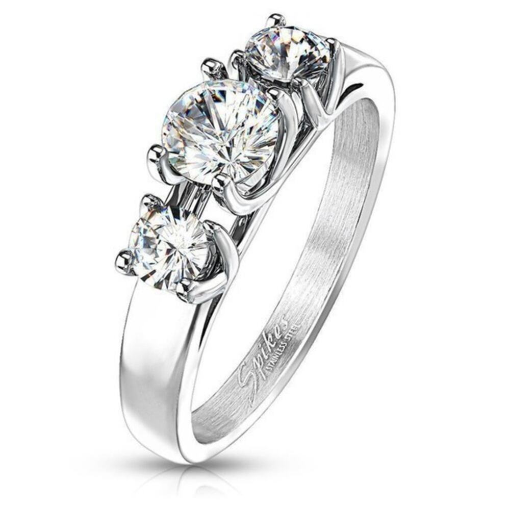 316L stainless steel silver cubic zirconia women’s hypoallergenic ring size 9